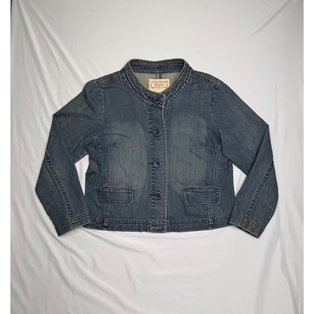 Vintage Levi Strauss Signature Womens XL Blue Denim Jacket Button Front Y2K 90s